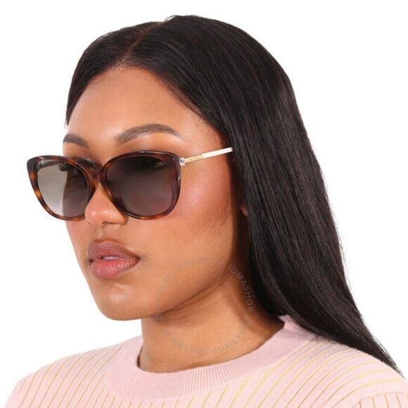 Jimmy Choo Women's Havana & White Frame Cat Eye Sunglasses - Picture 1 of 13